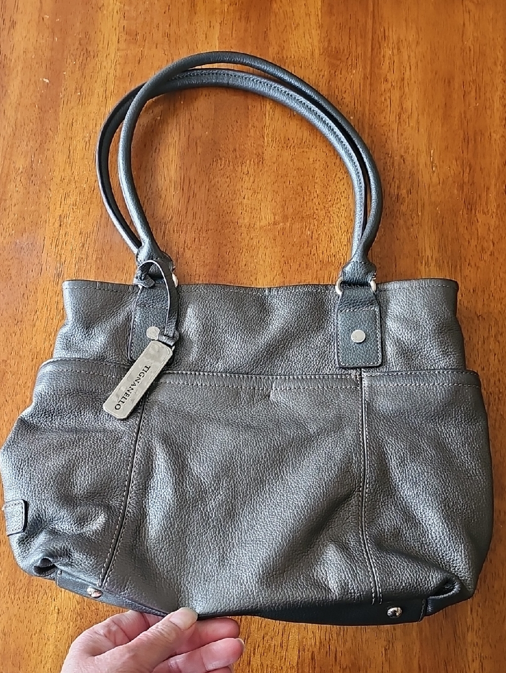 Shoulder Bag By Tignanello Leather Pewter